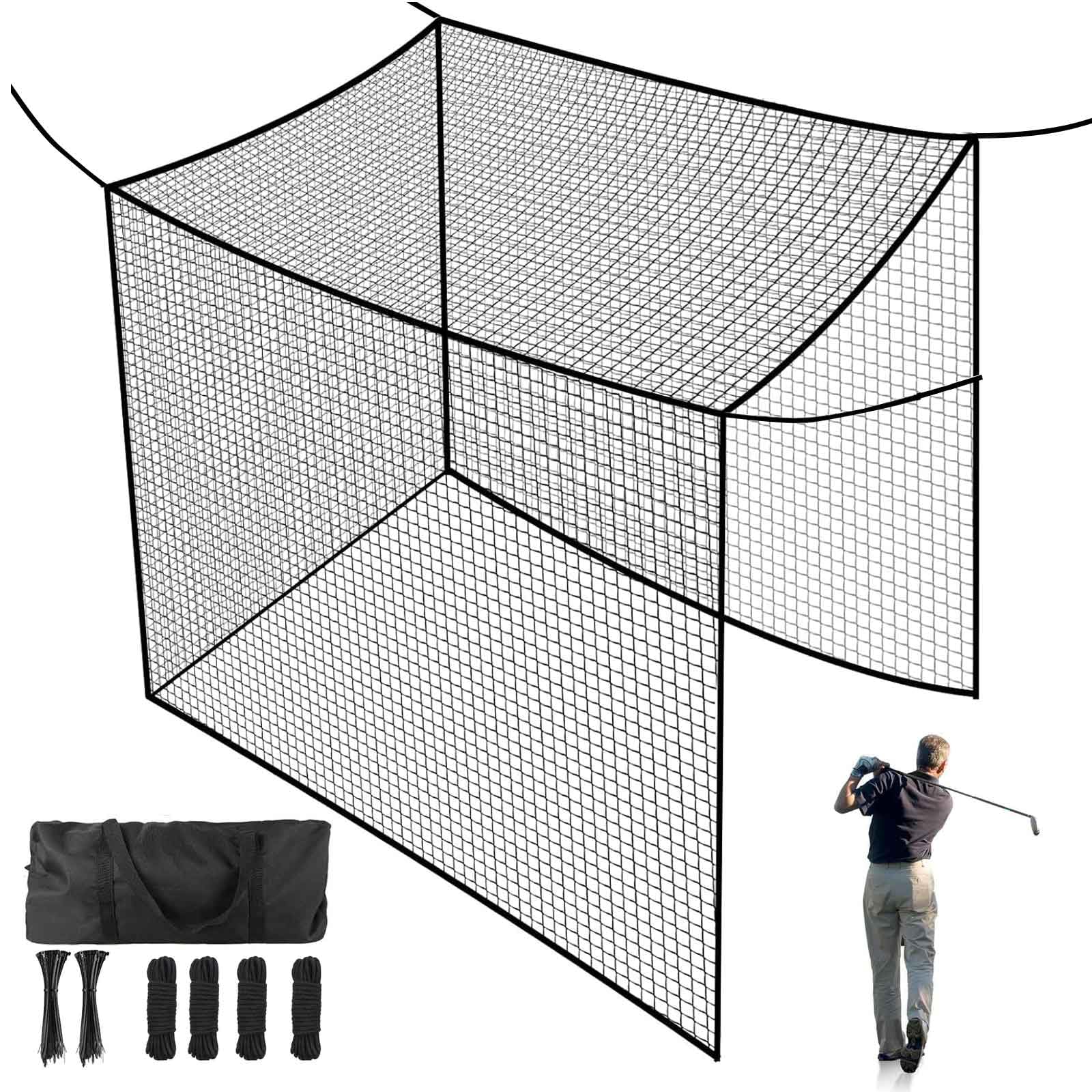 LalaKoo front view of 10x10x10ft golf net showing full coverage and protection