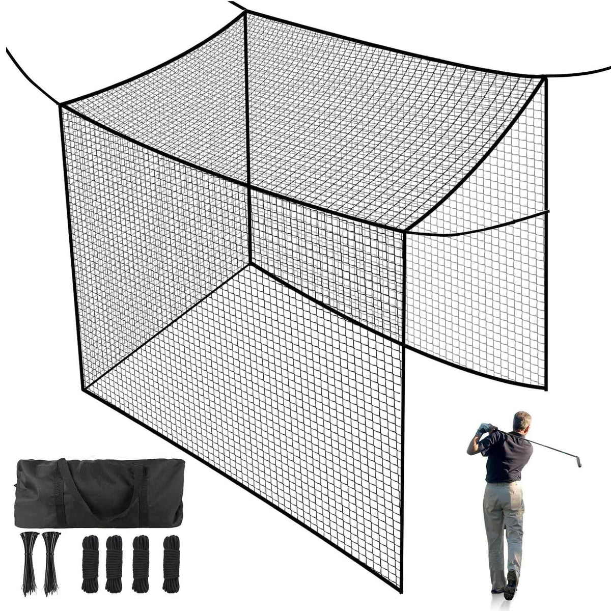 LalaKoo front view of 10x10x10ft golf net showing full coverage and protection