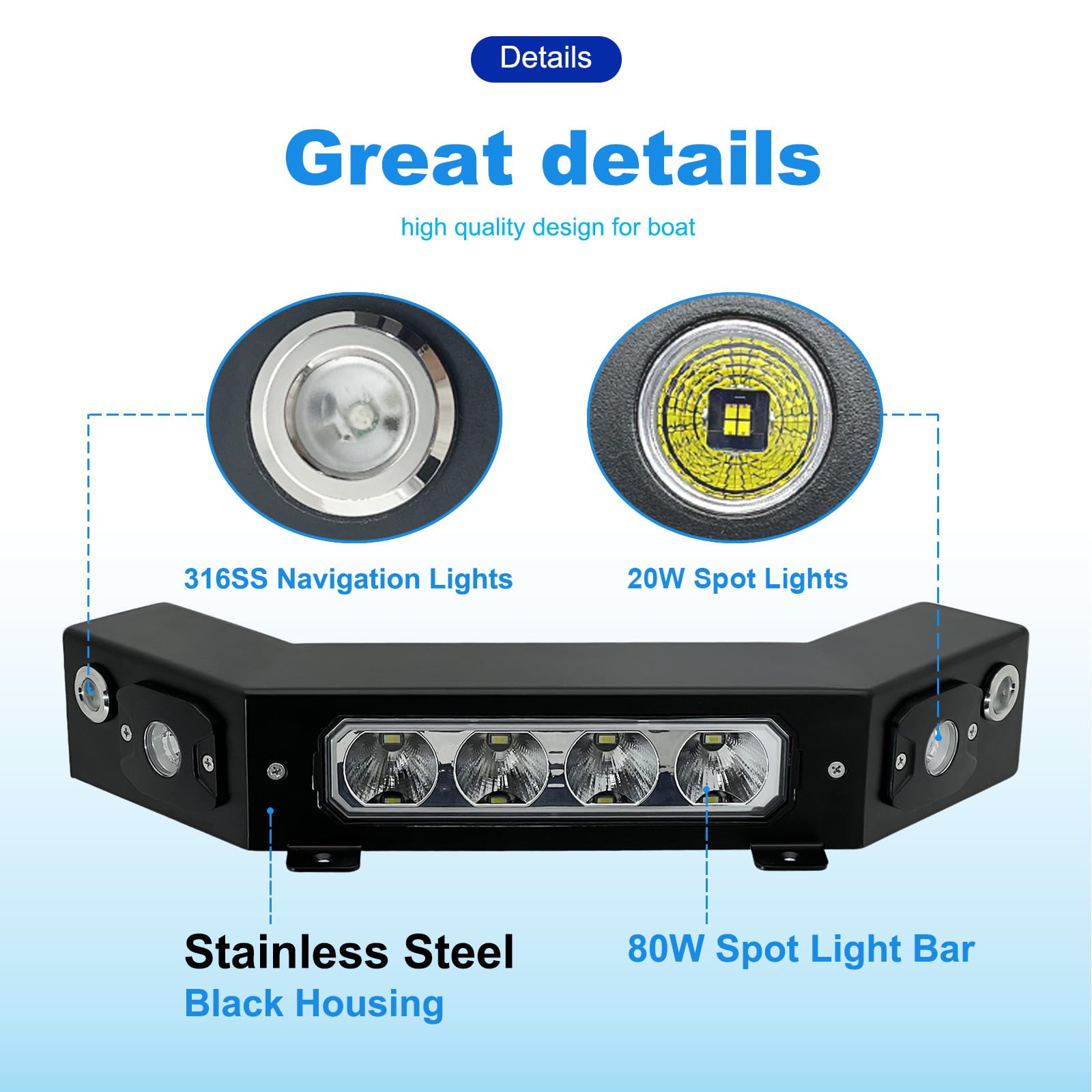 Lampzone switch panel detail for easy independent control of spot and navigation lights