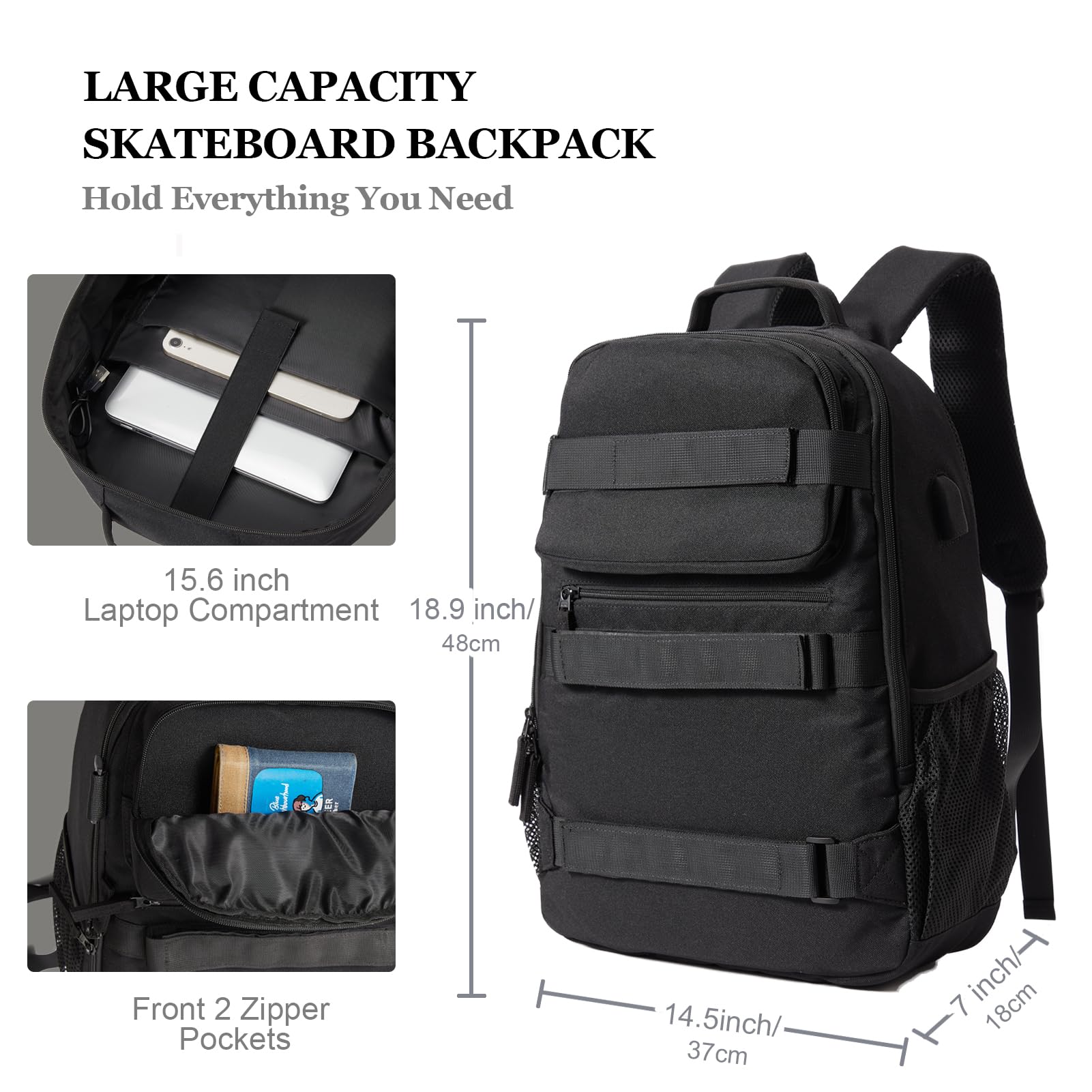 LANBX side view with skateboard attached demonstrating secure carry