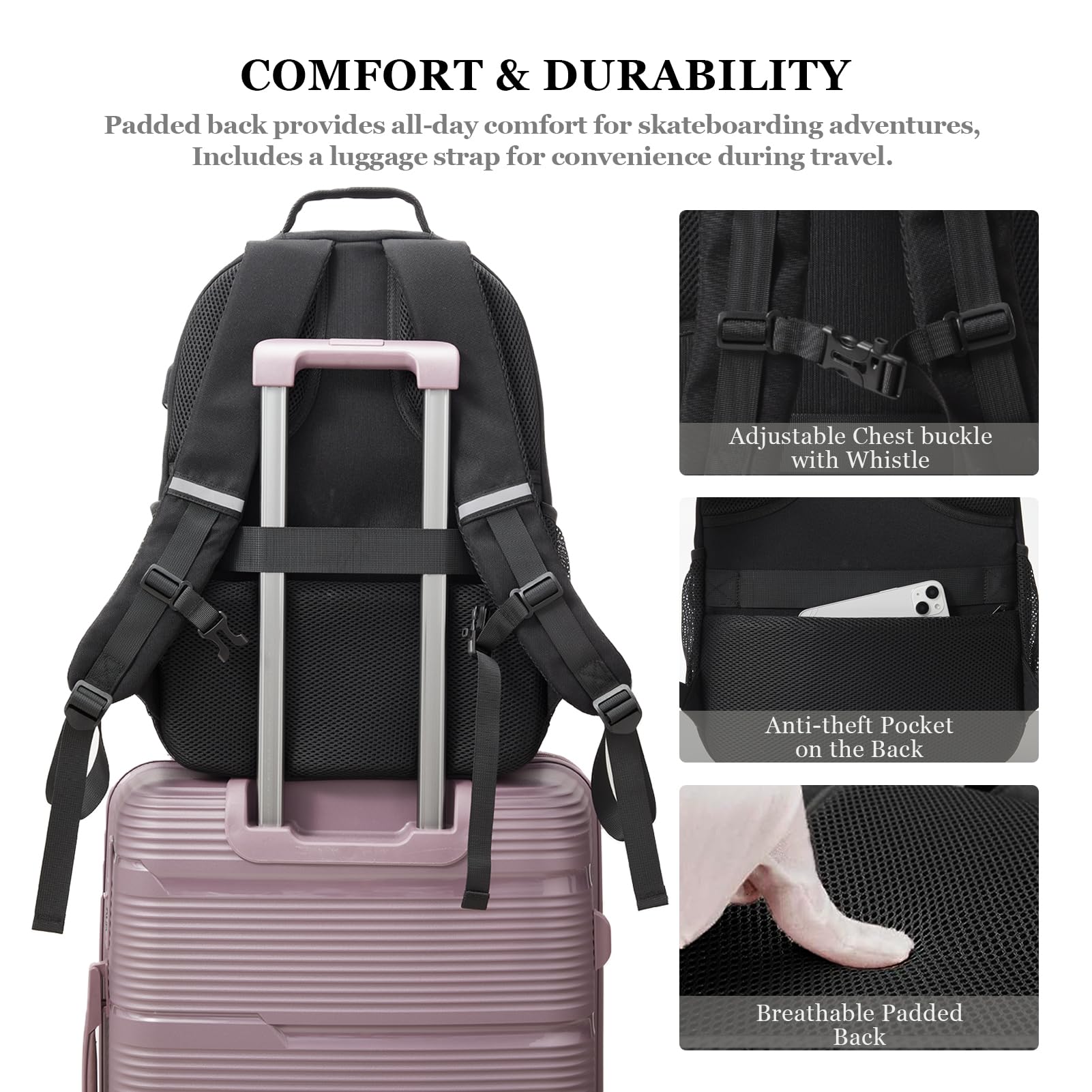 LANBX shoulder straps with reflective tape and whistle clip for night visibility