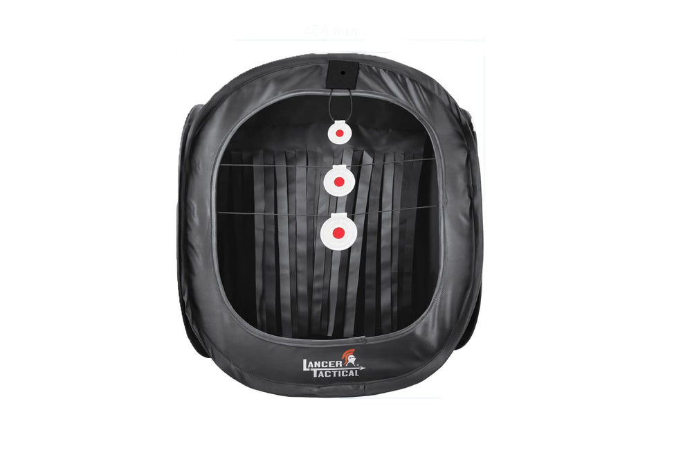 Lancer Tactical close-up of double nylon polyester net catching BBs for safer practice
