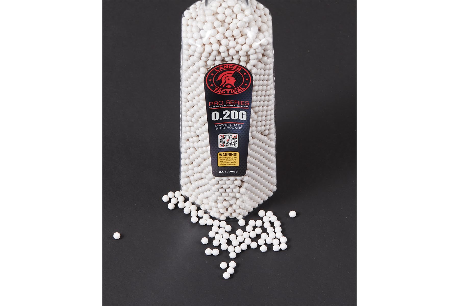 Lancer Tactical BBs beside a ruler showing scale and 0.25g weight clarity