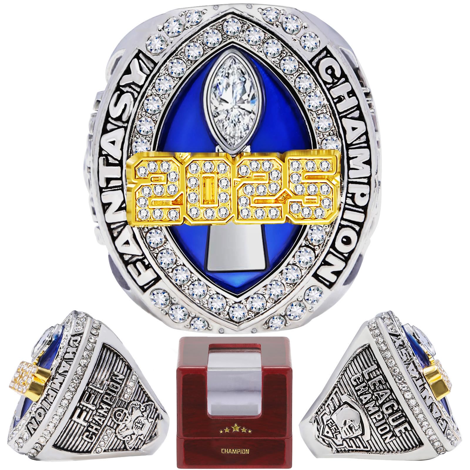LANGE HOME ring front face with blue gem showing championship year and prestige