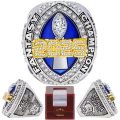 LANGE HOME ring front face with blue gem showing championship year and prestige