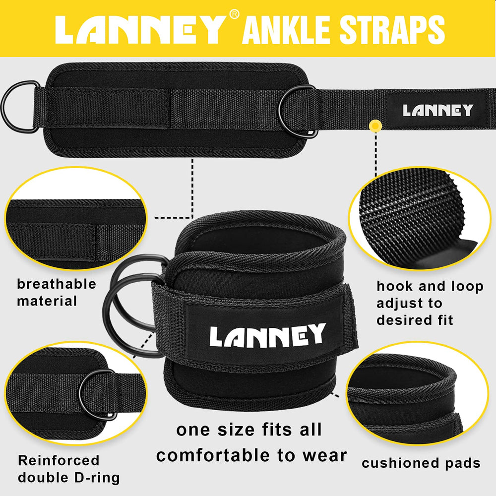 LANNEY ankle strap with double D-ring and padding for comfortable, adjustable lower-body cable exercises
