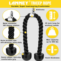 LANNEY close-up of 35-inch braided rope and rubber ends showcasing durable grip and long-lasting construction