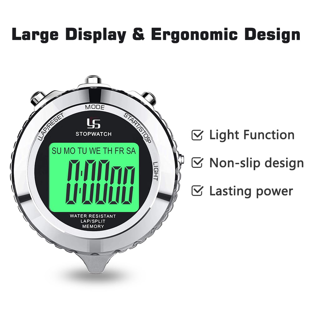 LAOPAO stopwatch size comparison beside a phone to show compact, pocketable scale