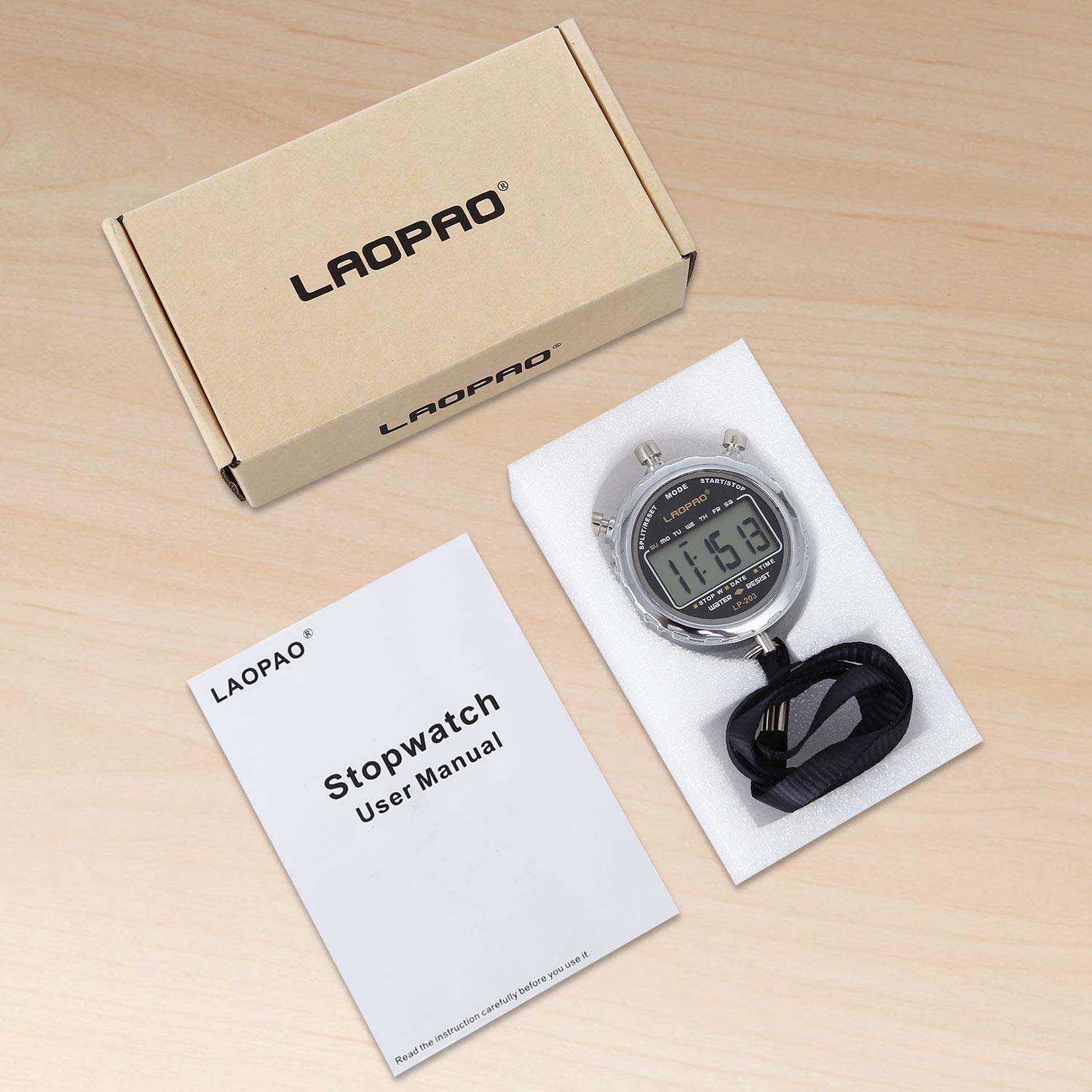 LAOPAO stopwatch in light rain showing water resistance benefit reliable outdoors