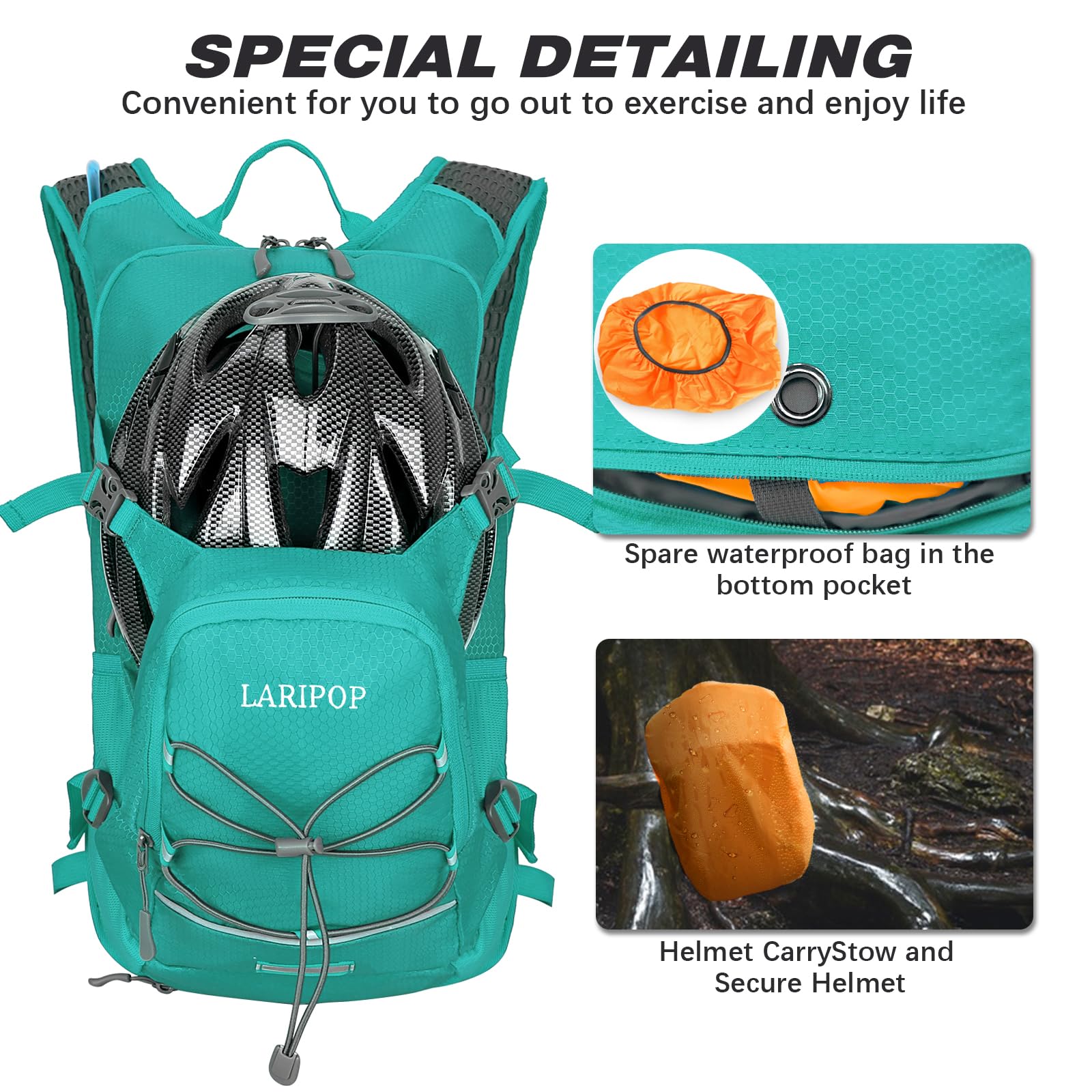 LARIPOP breathable 3D mesh back panel providing ventilation and reduced back sweat