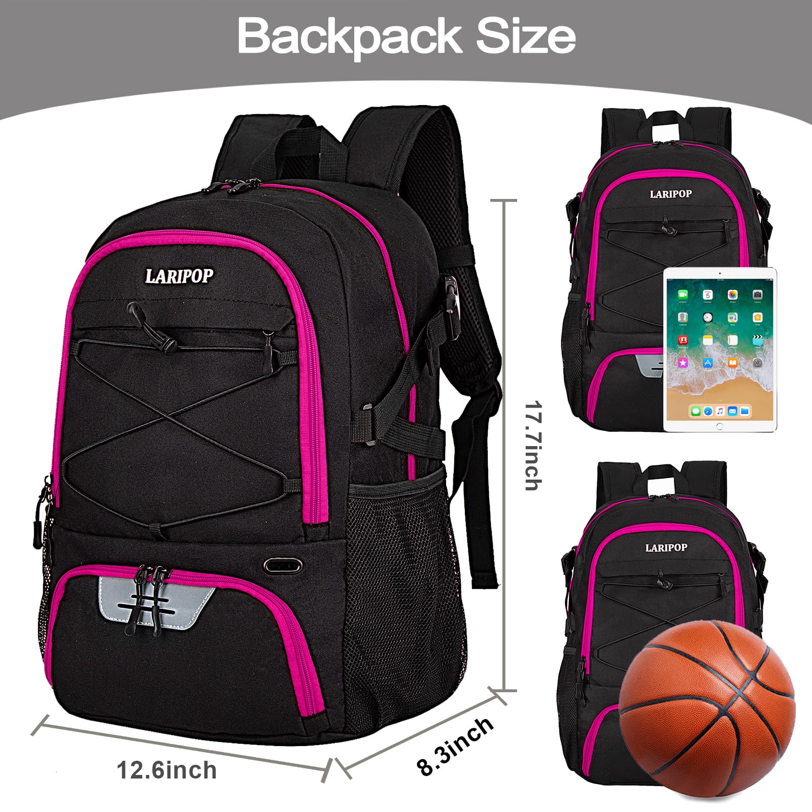 LARIPOP ball compartment open with basketball for fast retrieval during drills