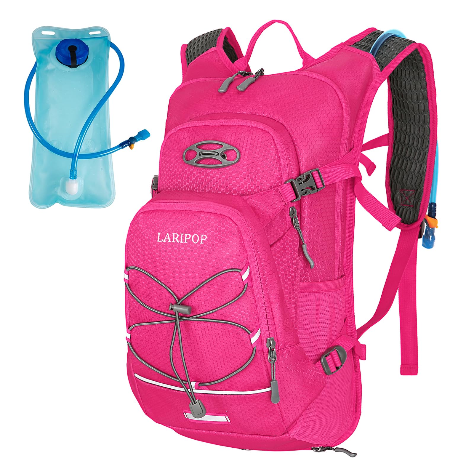 LARIPOP front view showing pack pockets and reflective strips for organized storage