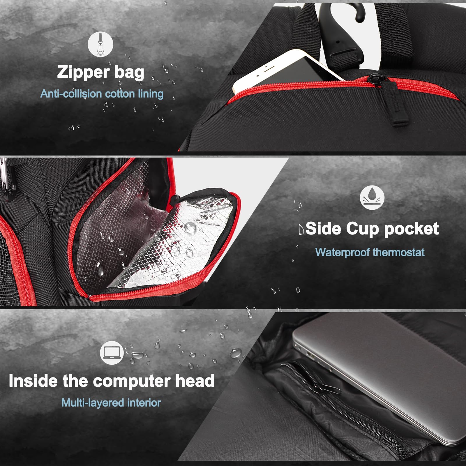 LARIPOP insulated side pocket with bottle illustrating cold storage during practice