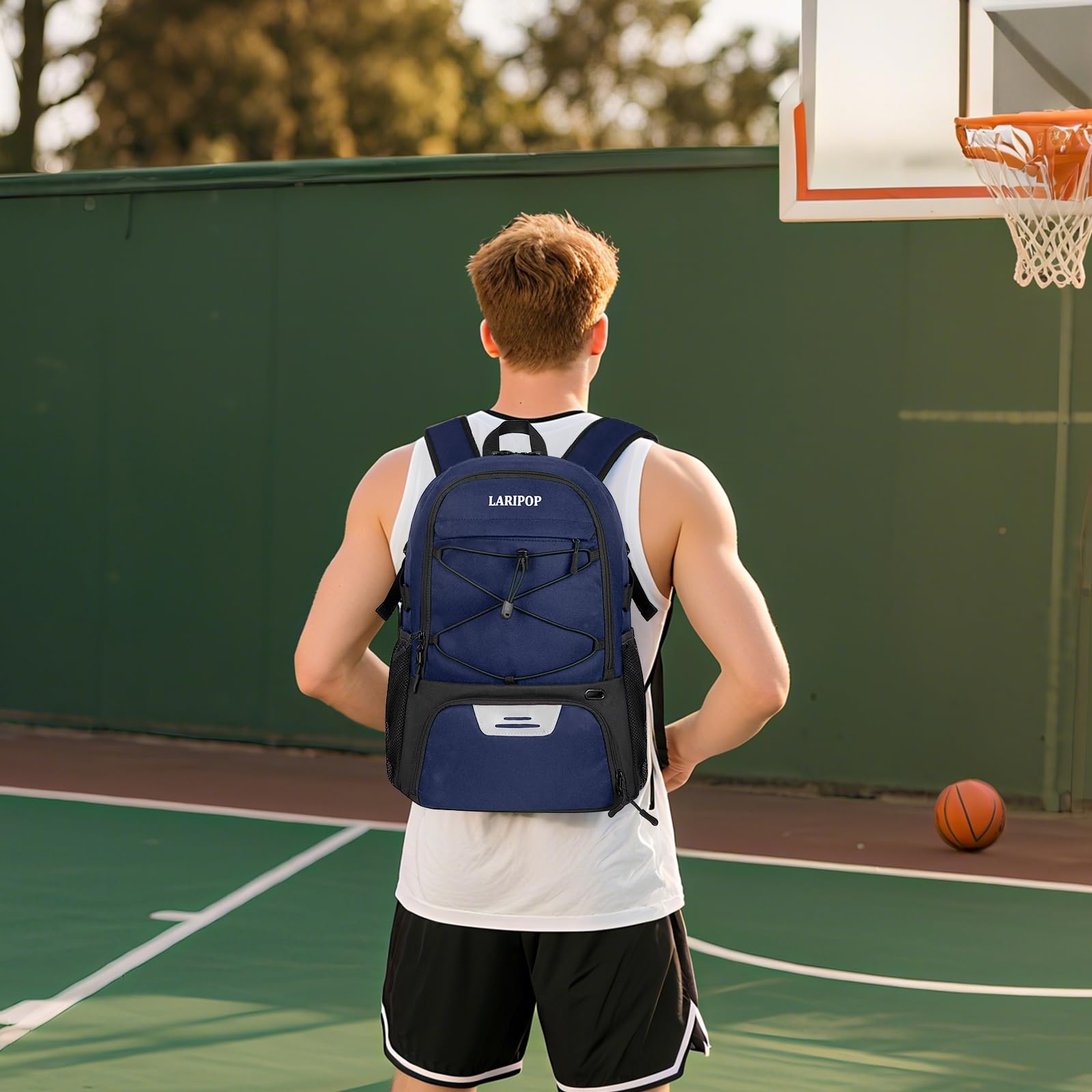 LARIPOP backpack in practice setting with athlete carrying it for travel-ready convenience