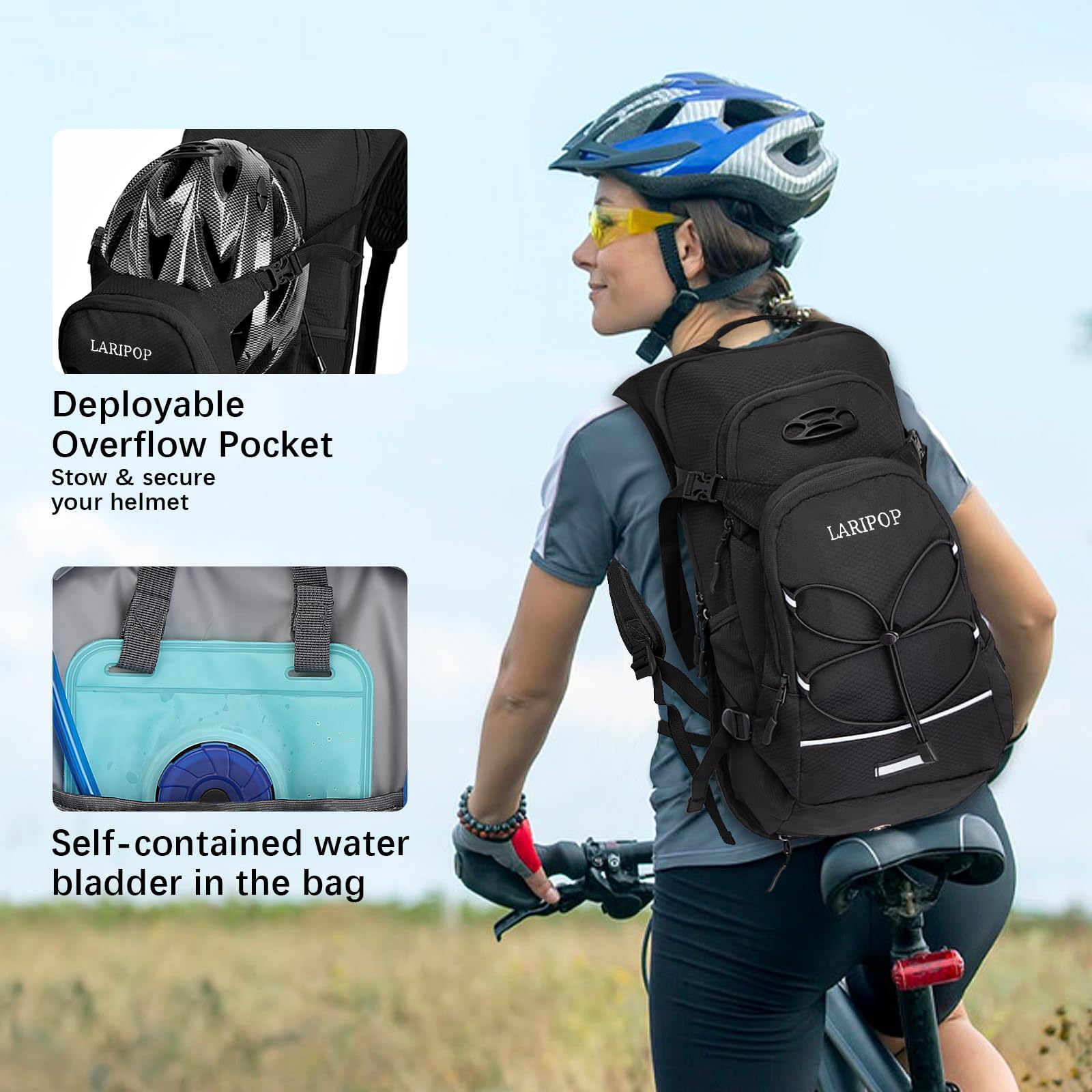 LARIPOP on trail in use demonstrating lightweight fit and hands-free hydration