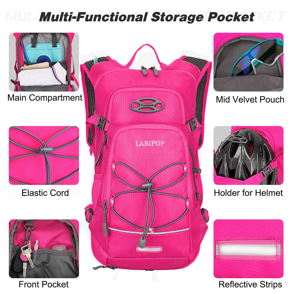 LARIPOP elastic side pocket holding bottle and poles for quick-access storage