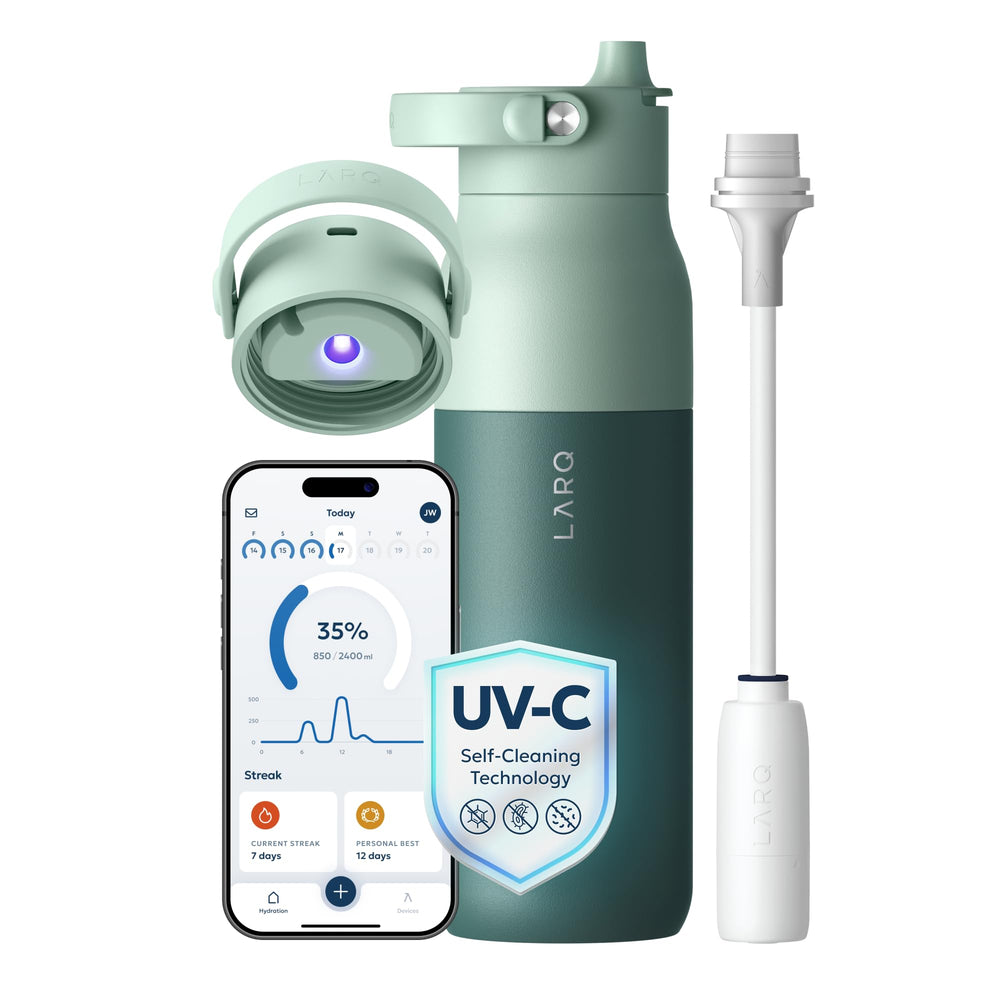 LARQ PureVis 2 front view showing sleek insulated bottle and handle for portability