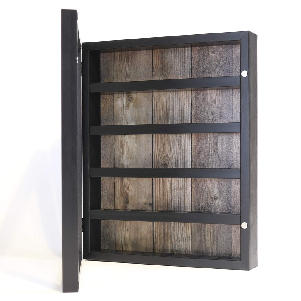 Lawrence Frames open hinged glass showing magnetic closure and easy ball access