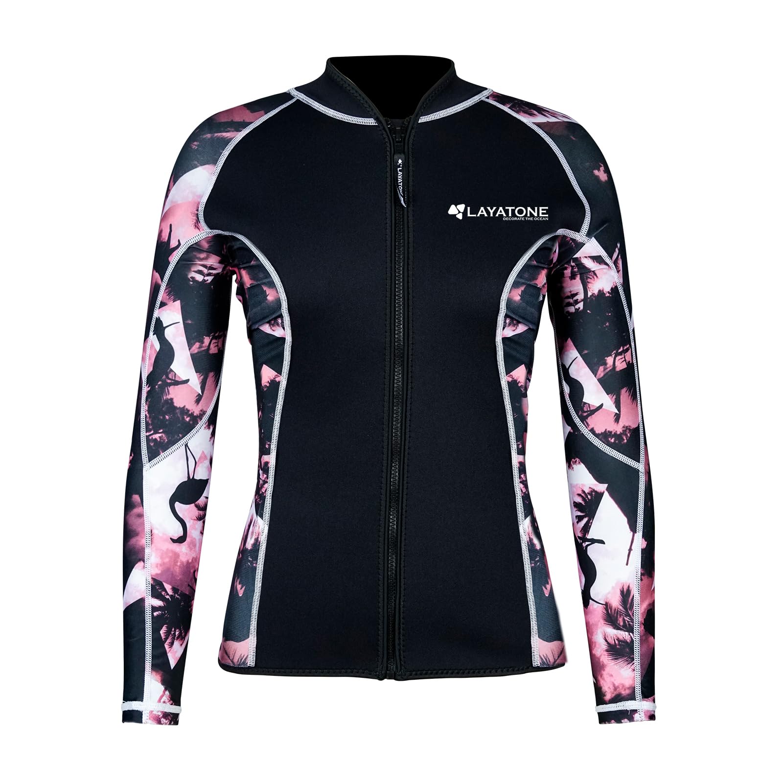 LayaTone front view wetsuit top showing fit and streamlined profile benefit mobility