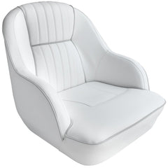 Leader Accessories front view of white captains bucket seat showing gray piping and form, for stylish cockpit upgrade