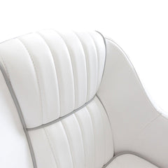 Leader Accessories seat shown mounted on a pedestal illustrating bolt-pattern compatibility and installation ease
