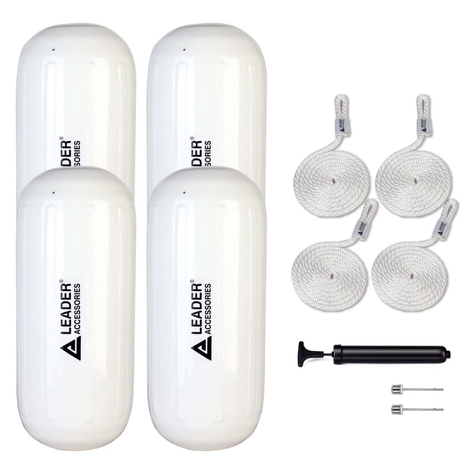 Leader Accessories front pack showing four white fenders and accessories protecting purchase