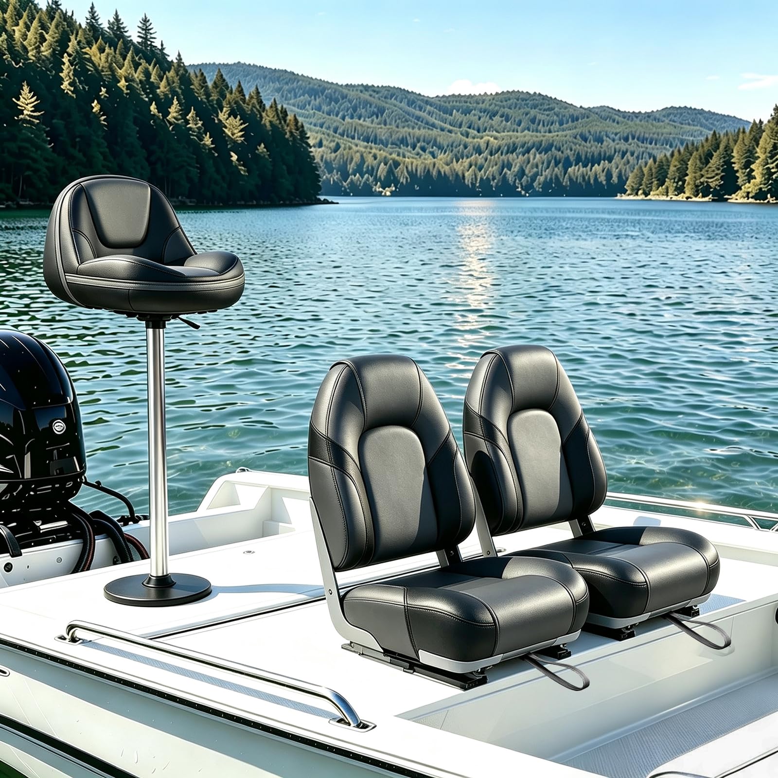 Leader Accessories lifestyle shot of angler casting from seat demonstrating comfort on deck
