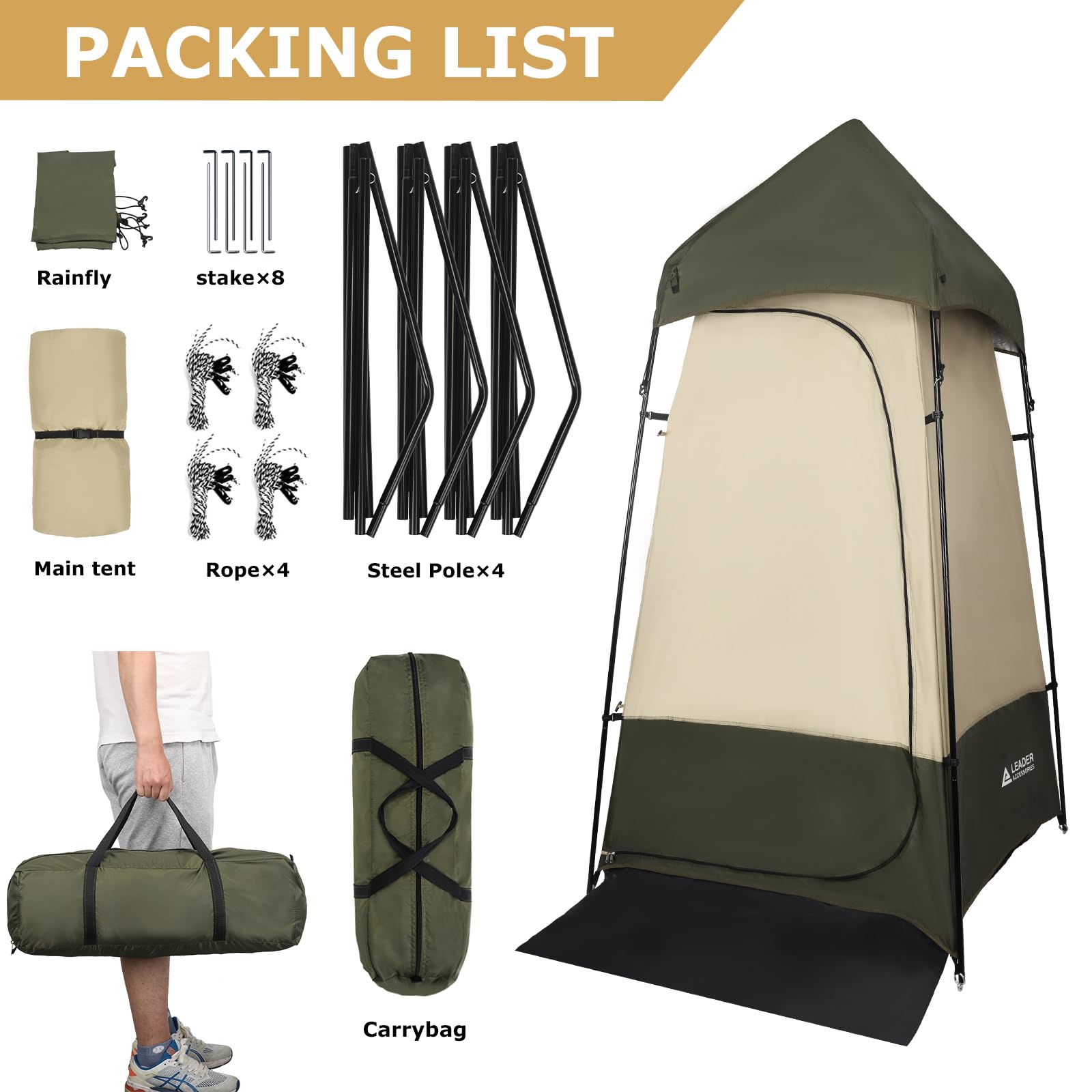 Leader Accessories shower tent set up at campsite for private showering