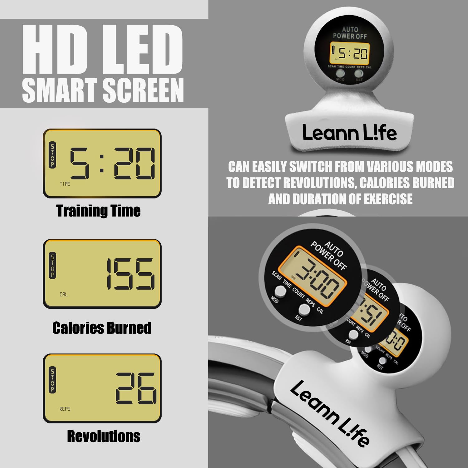 Leann L!fe hoop beside measuring tape showing adjustable 28–46 inch fit benefit