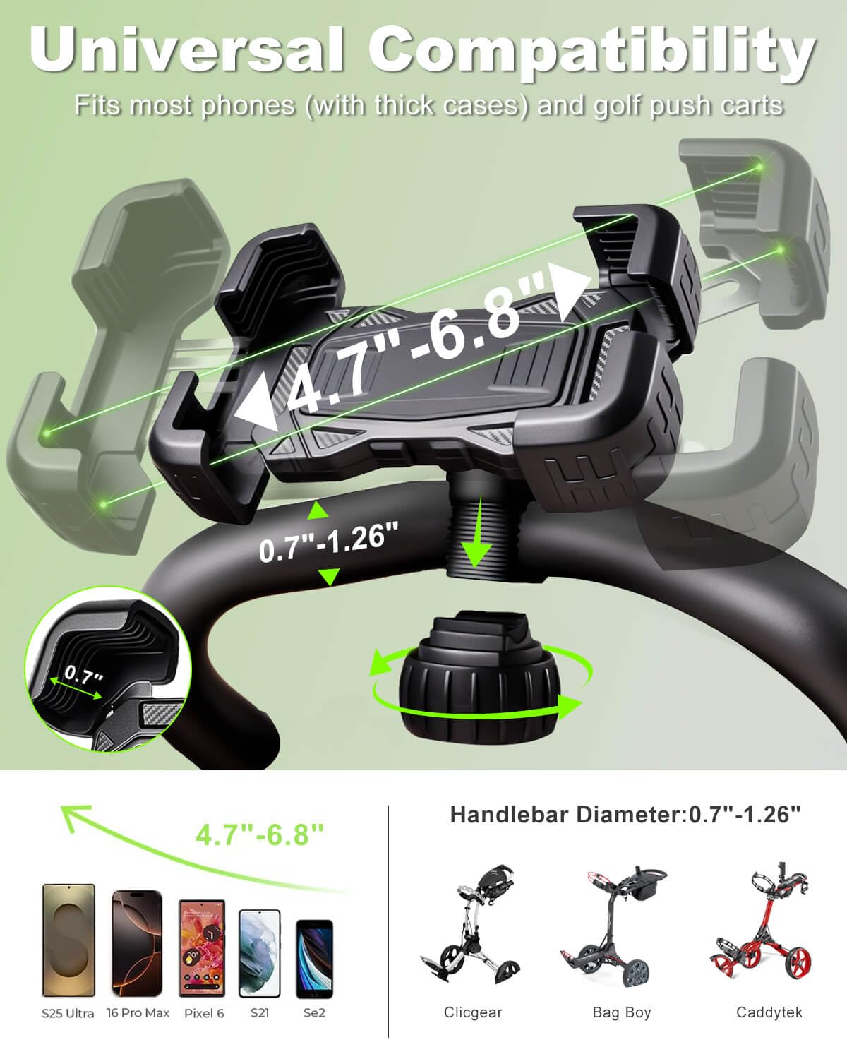 LEAPGOMAX size comparison illustrating phone and case compatibility range