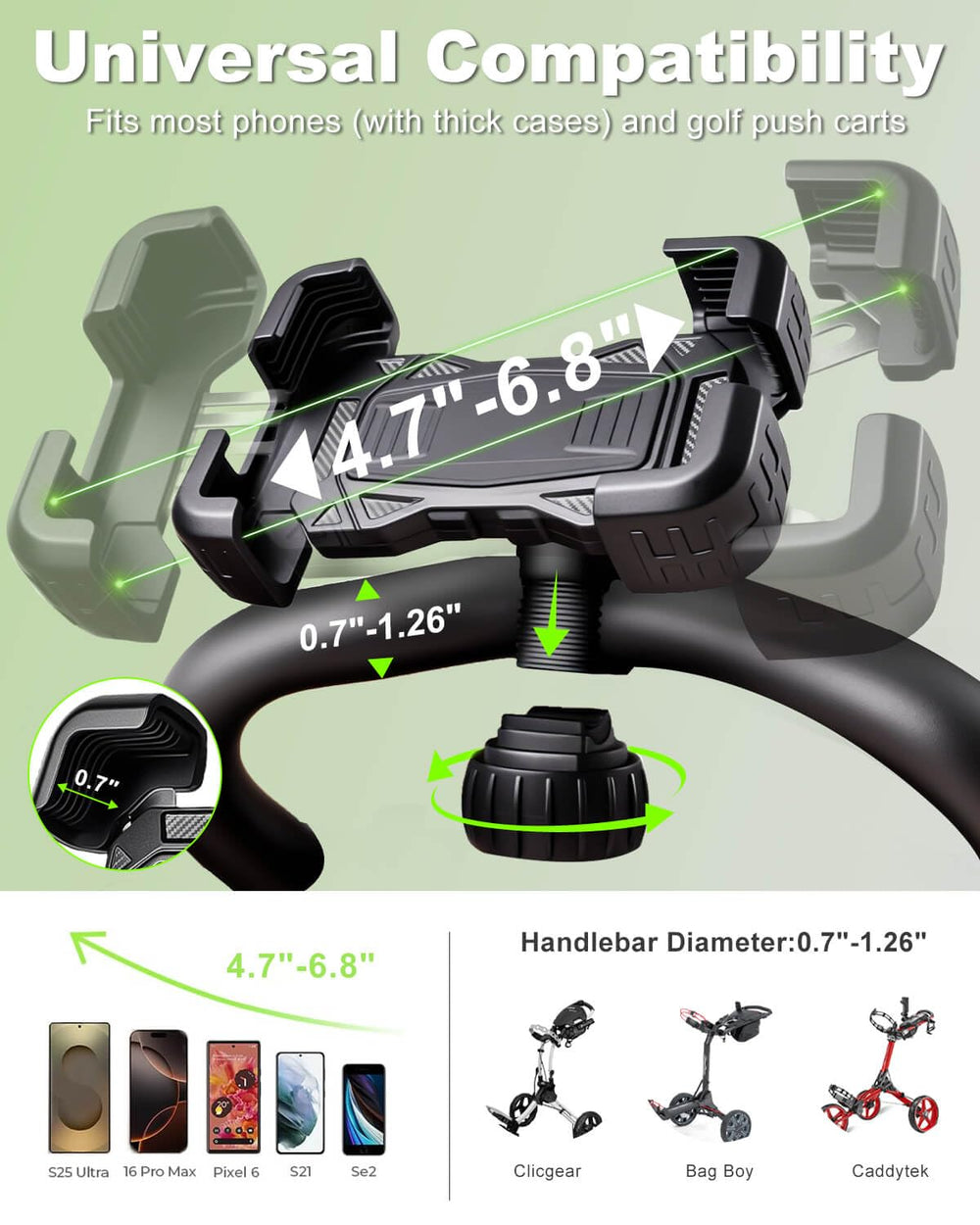 LEAPGOMAX size comparison illustrating phone and case compatibility range