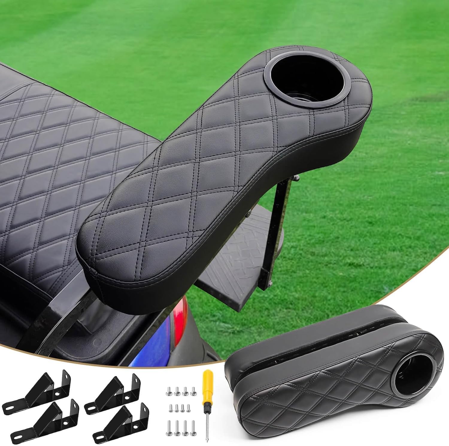 LEAPGOMAX front view installed on golf cart rear seat showing neat organization