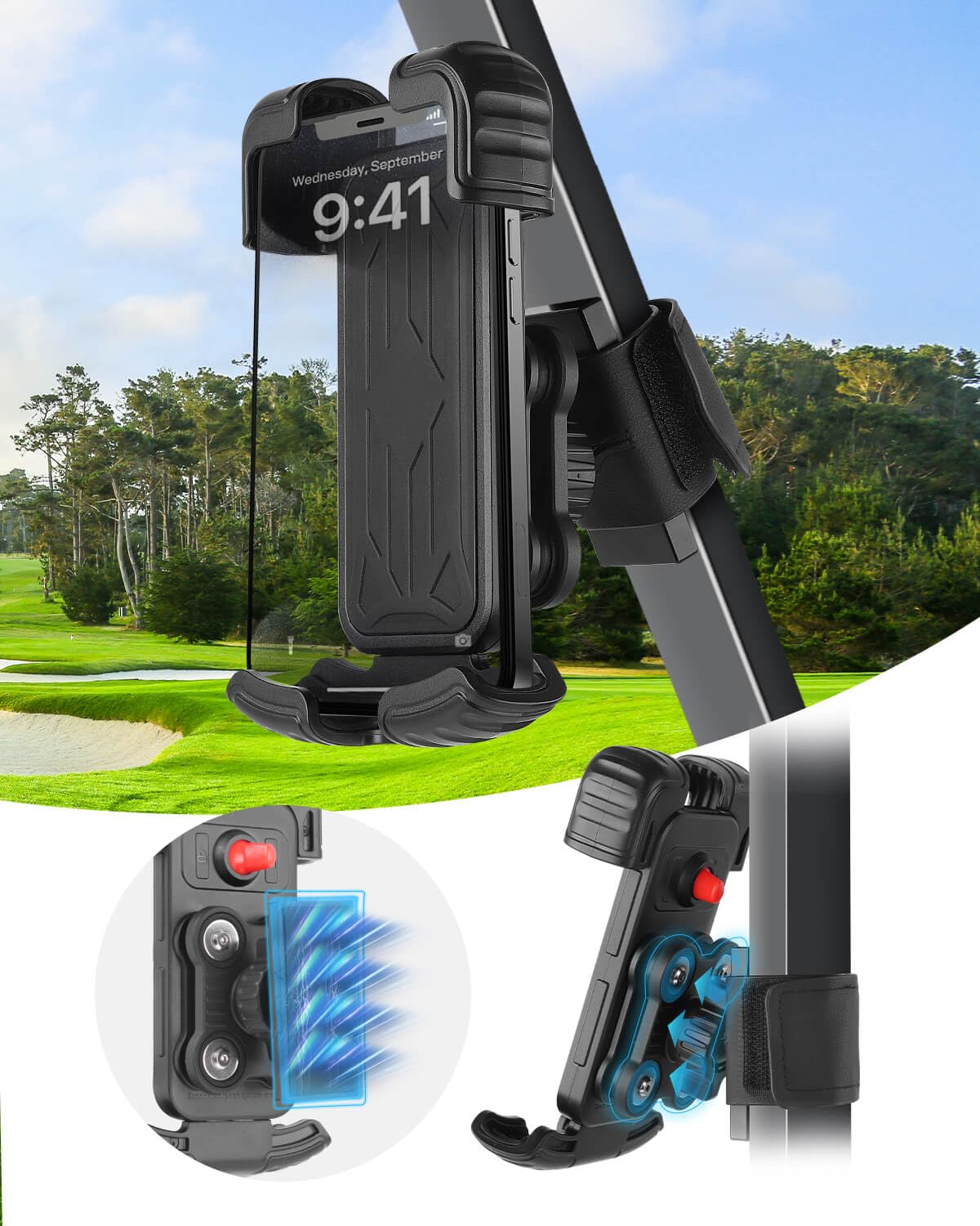 LEAPGOMAX front view mounted on an EZGO showing stable grip and visibility