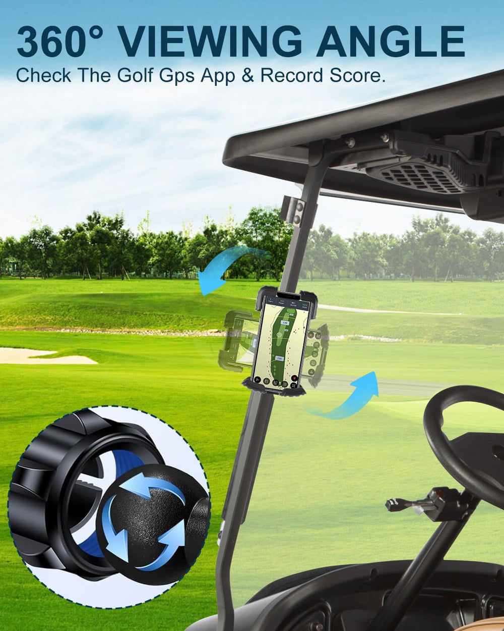 LEAPGOMAX installed on a Club Car dashboard providing hands-free navigation