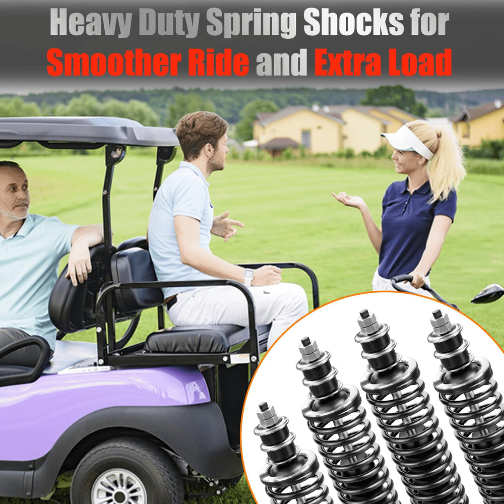 LEAPGOMAX shocks fitted on golf cart driving smoothly across turf