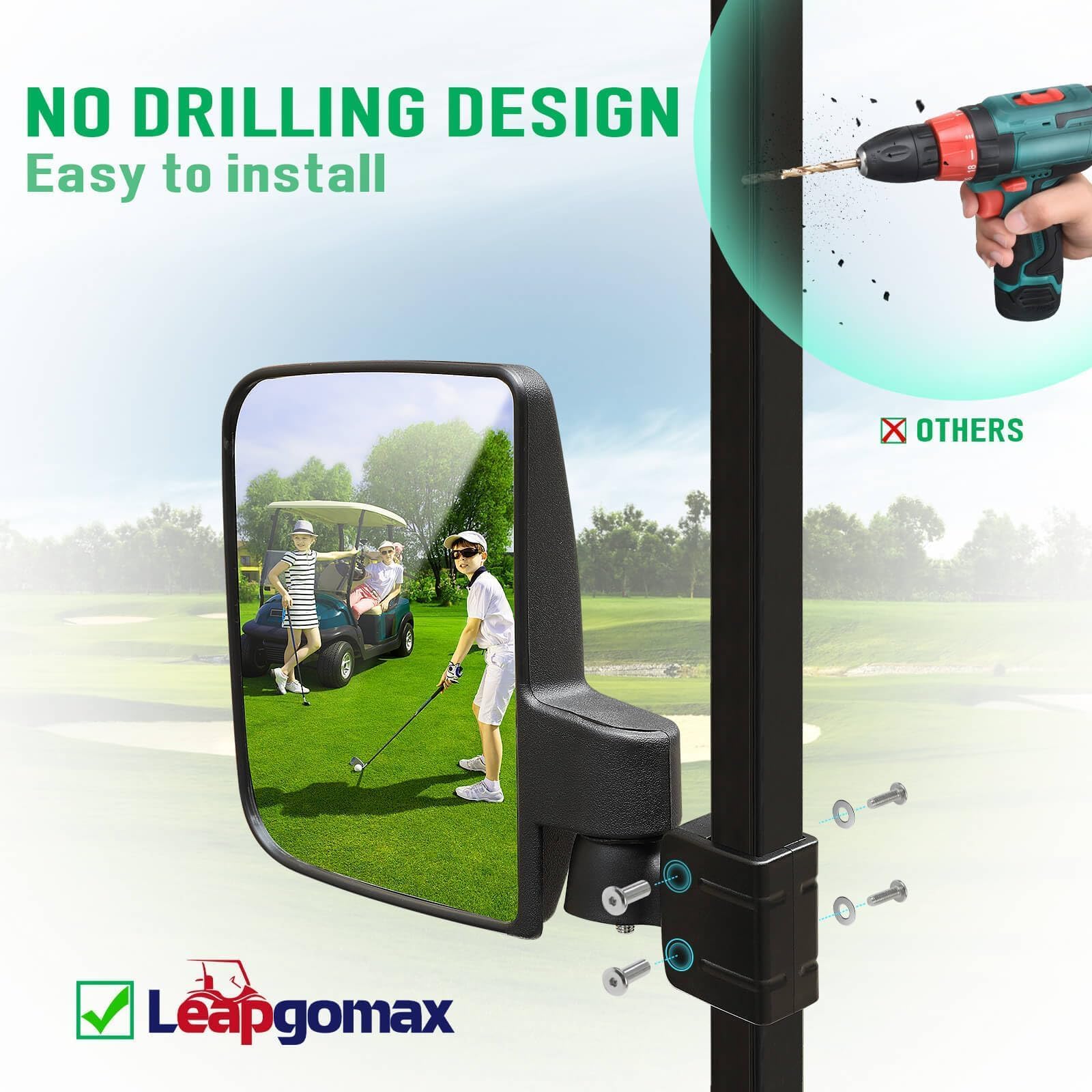 LEAPGOMAX side mirror close-up of adjustment mechanism for precise angle control