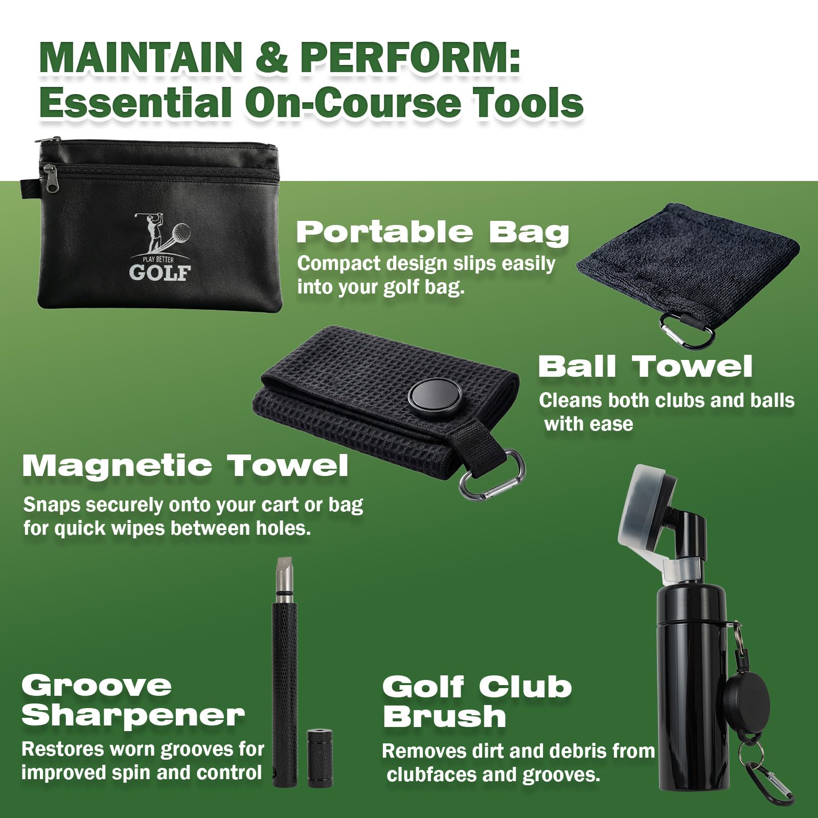LEARNIBEE magnetic towel clipped to a golf bag for quick wipes