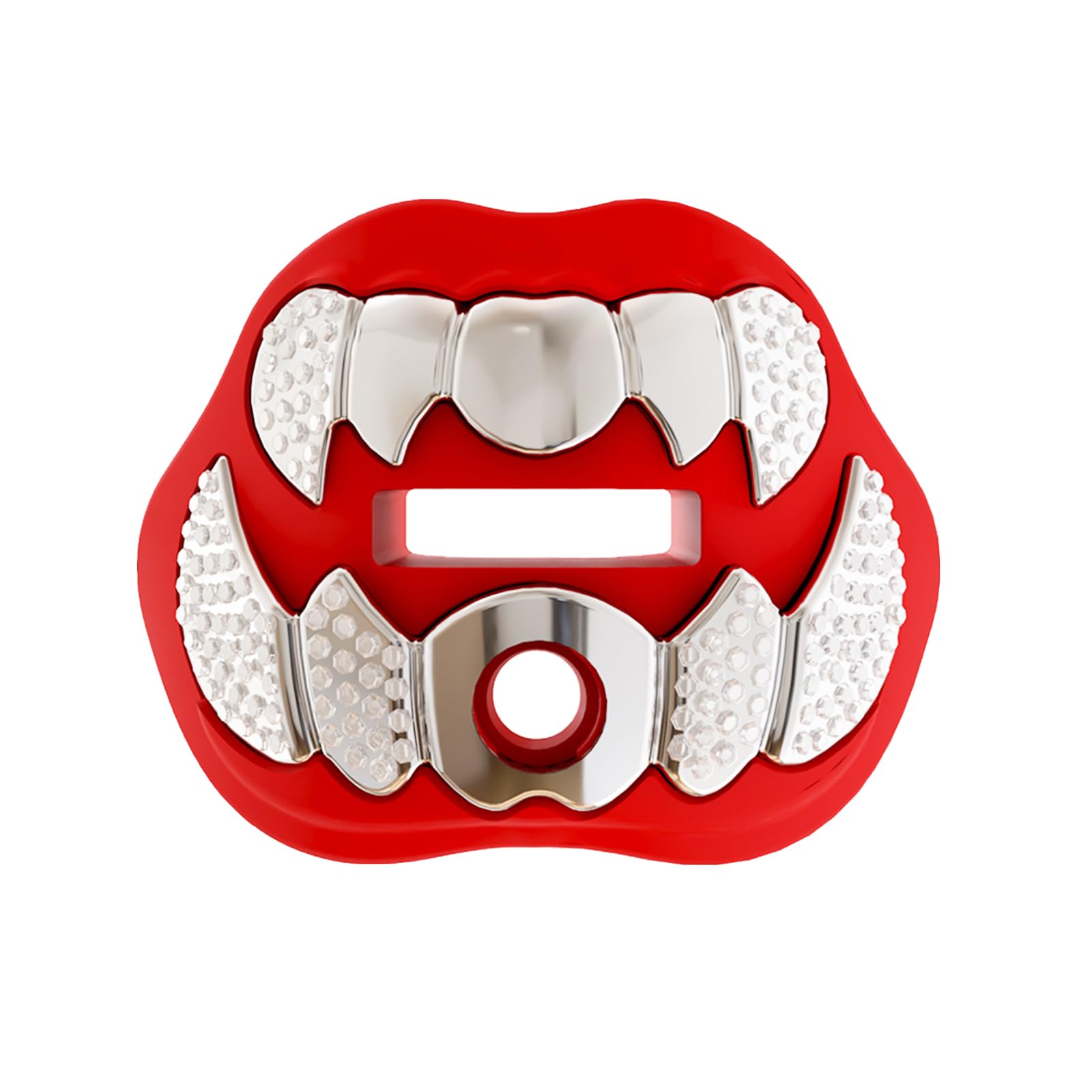 LeCool front view red-silver mouth guard showing chrome diamond finish and full protection