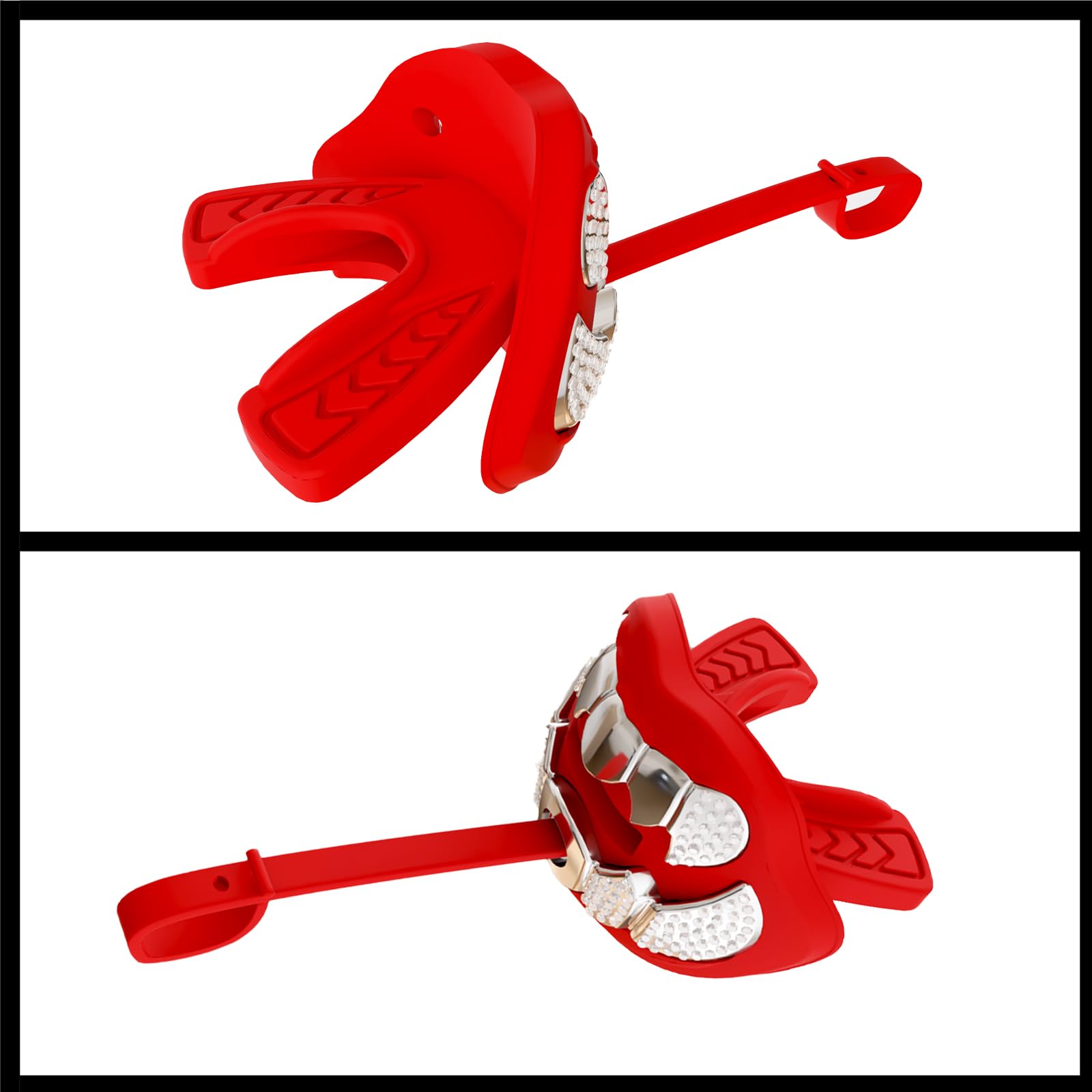 LeCool lifestyle shot player wearing red-silver guard demonstrating confident protection