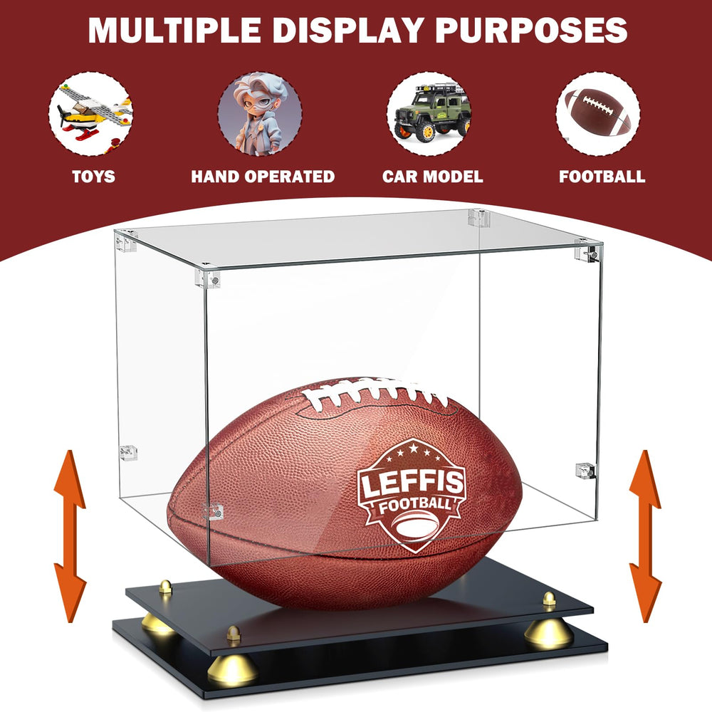 Leffis hand next to case demonstrating size fit for most footballs