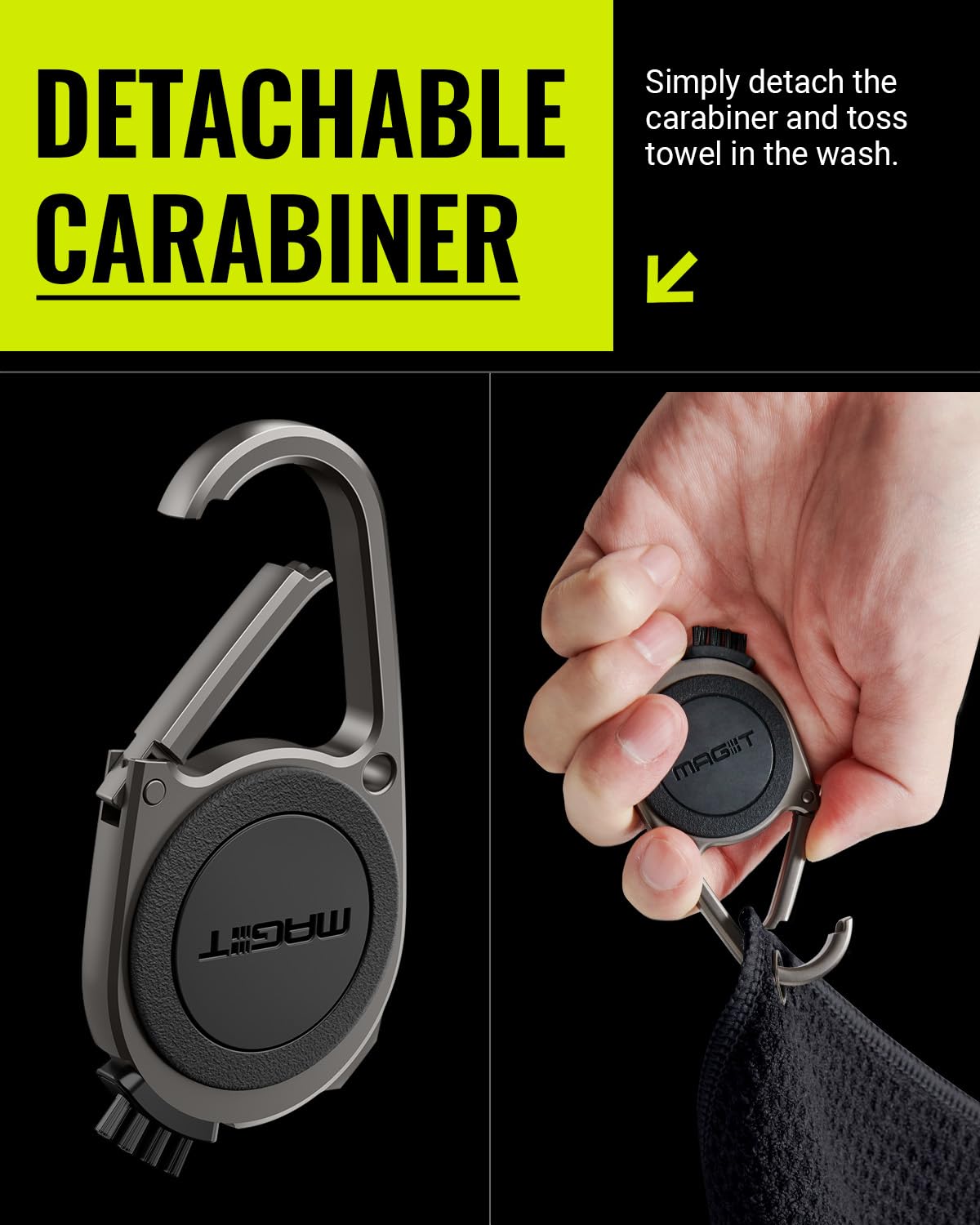 Legato Mag-iT magnetic carabiner clipped to bag for secure storage