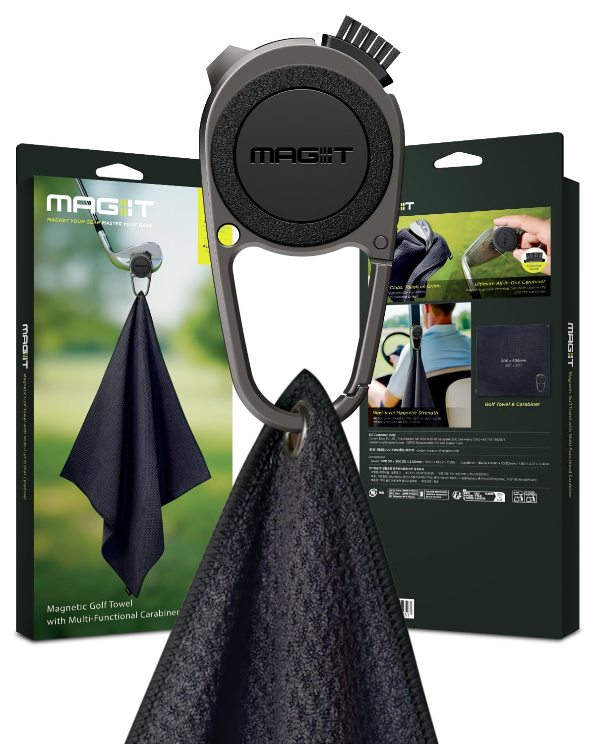 Legato Mag-iT front view showing towel and groove tool for better spin