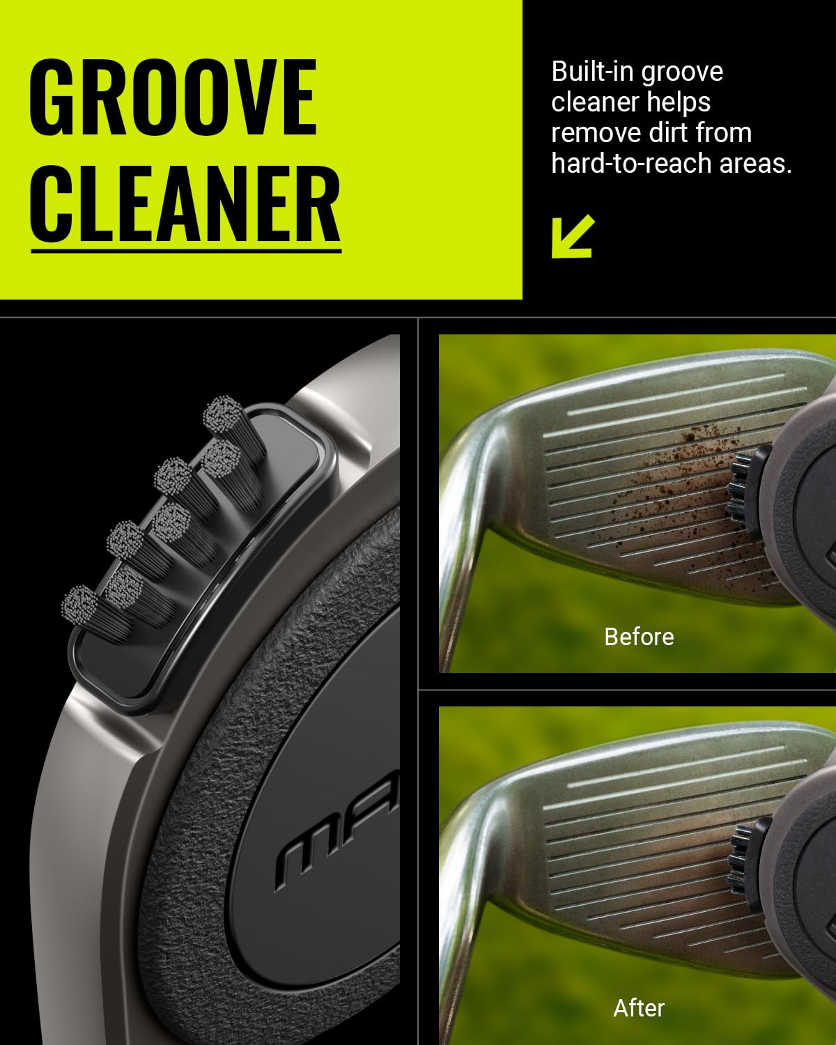 Legato Mag-iT cleaning a clubface to restore groove performance