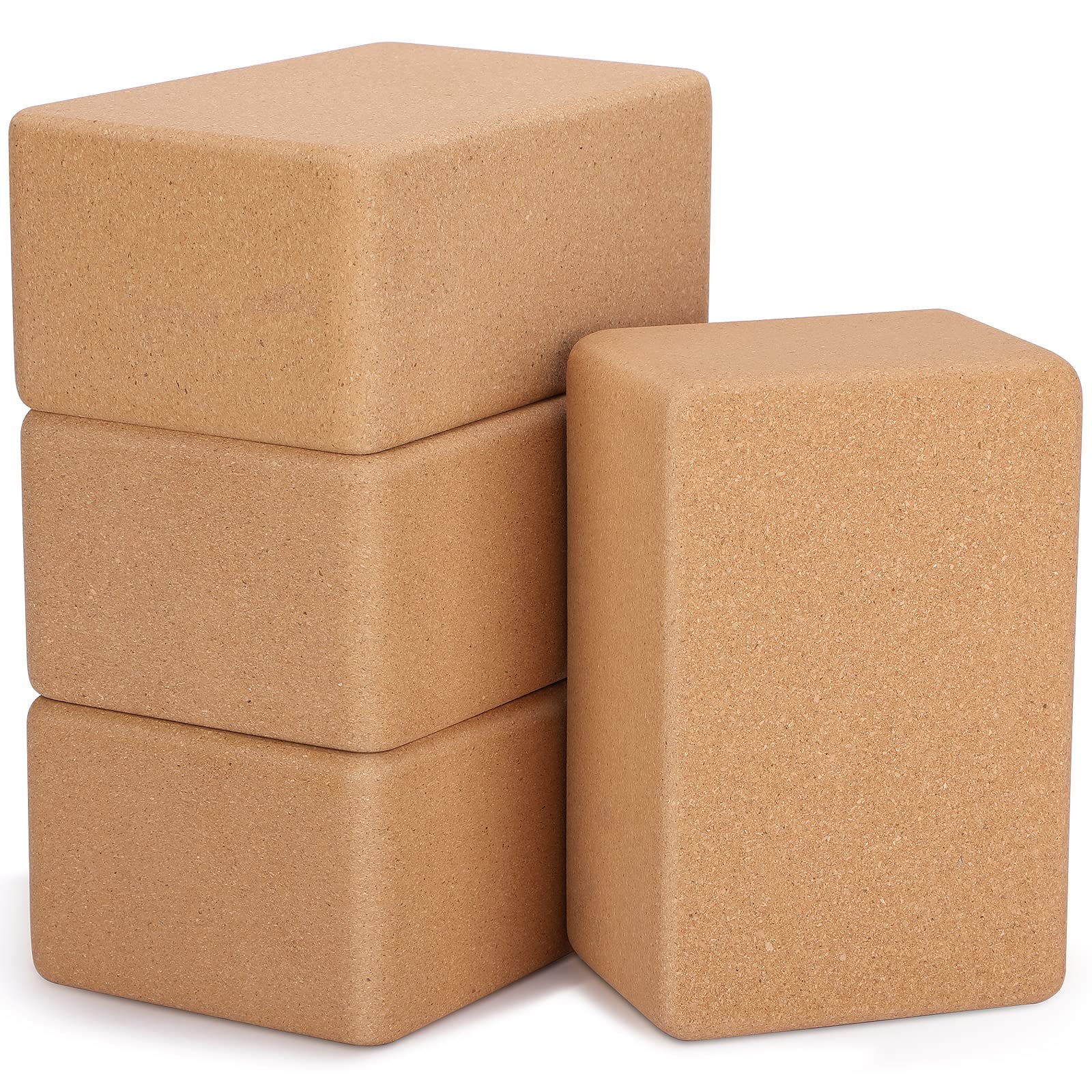 Leitee front view of four cork blocks showing wide stable bases and neat edges
