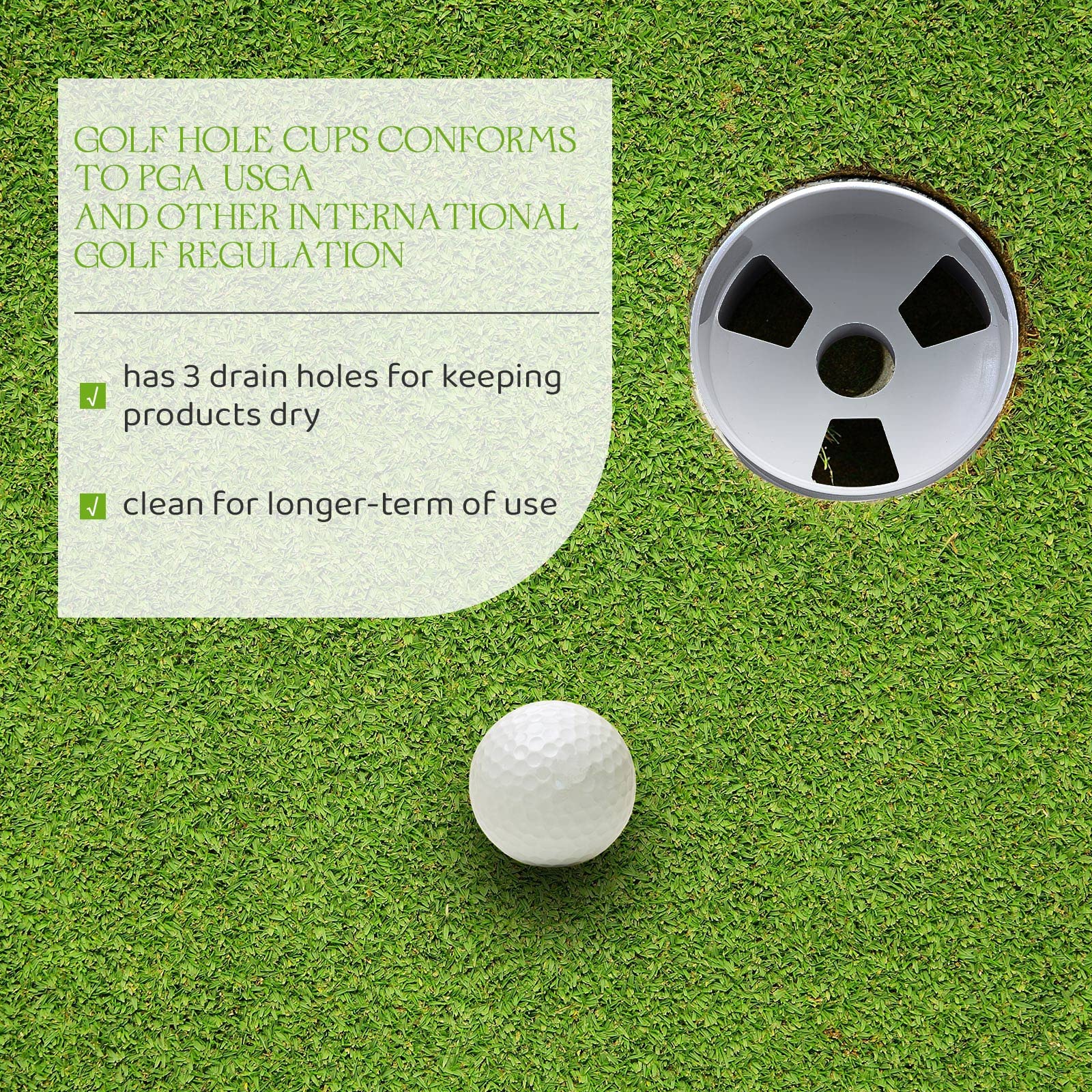 Leitee cup next to golf ball showing scale for consistent target sizing