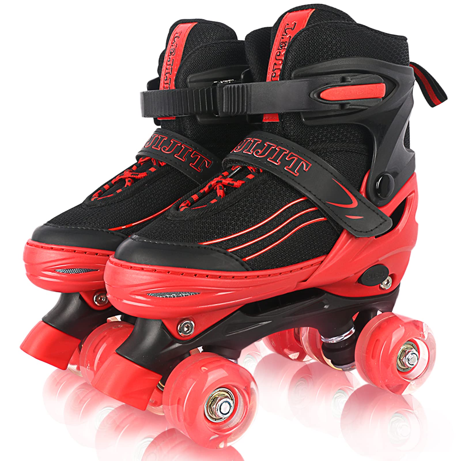 LEJIJIT front view of red quad skates showing overall design and fit benefit