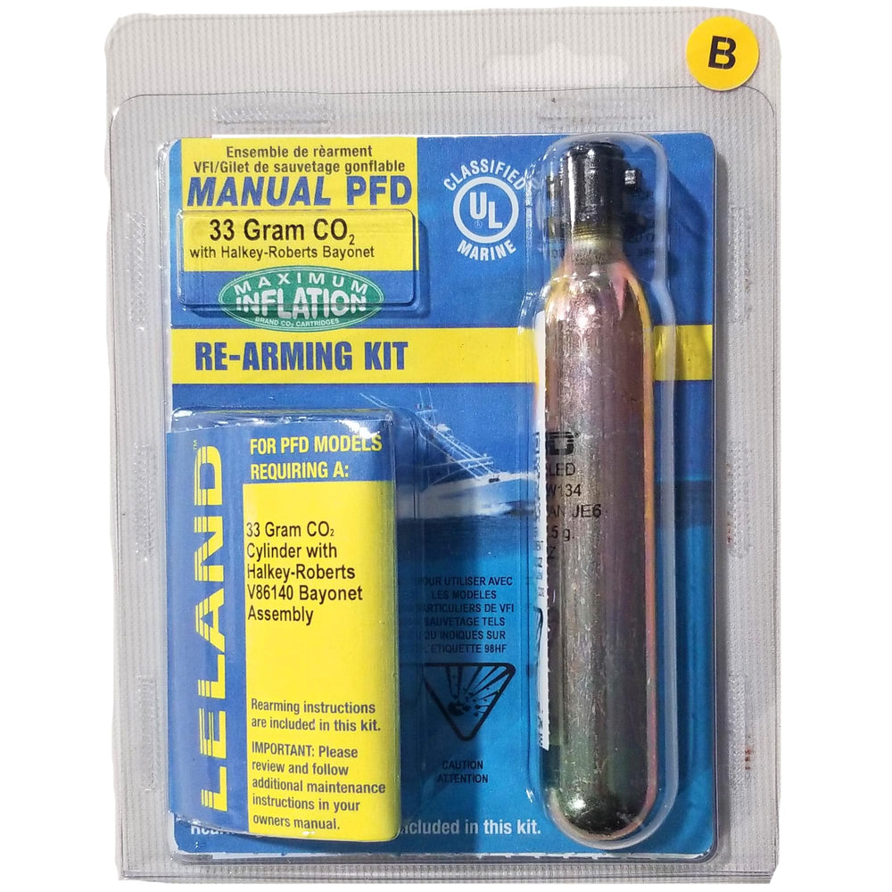 Leland rearming kit front view showing black bayonet for reliable inflation