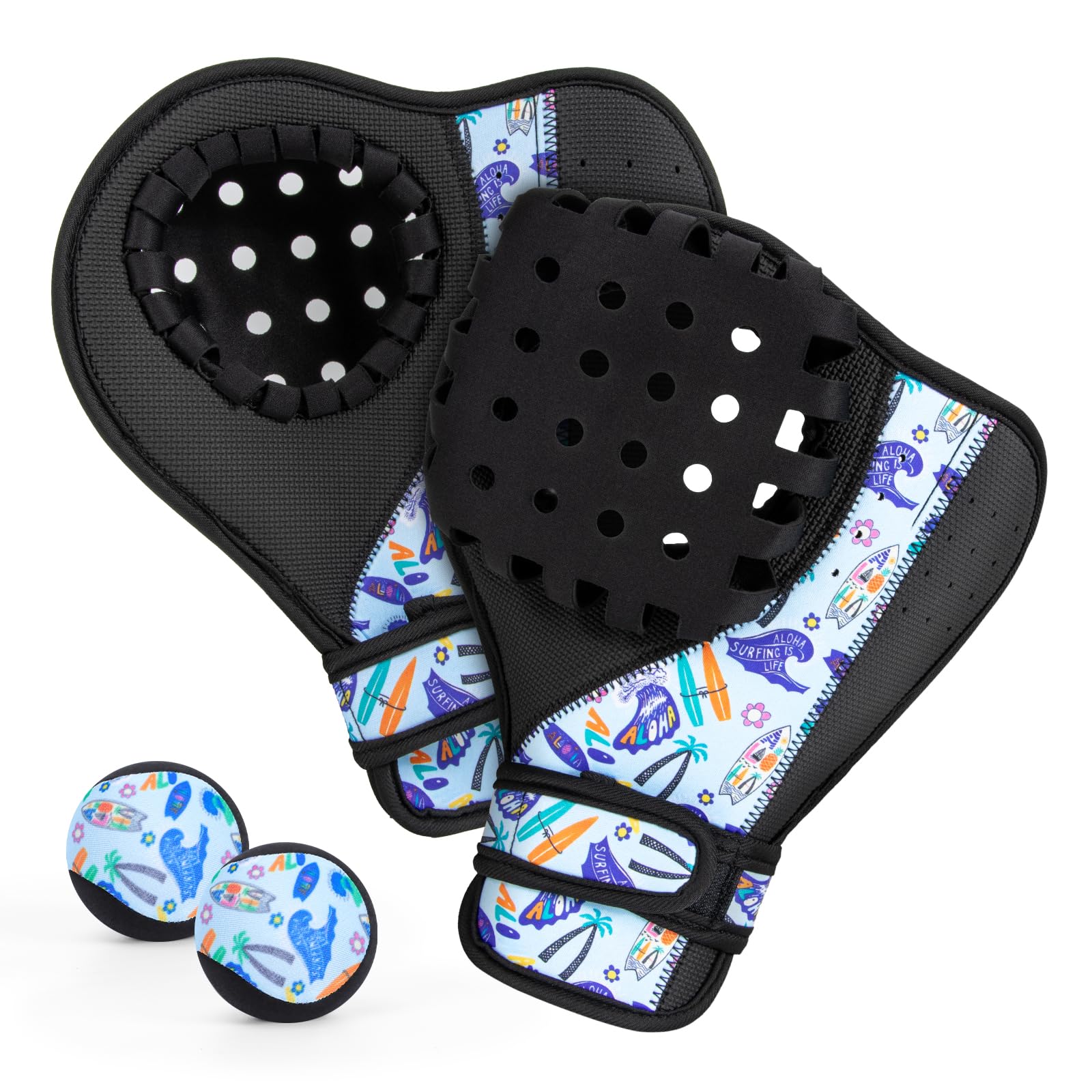 LEMEWEL front view of gloves and floating balls showing complete set benefits
