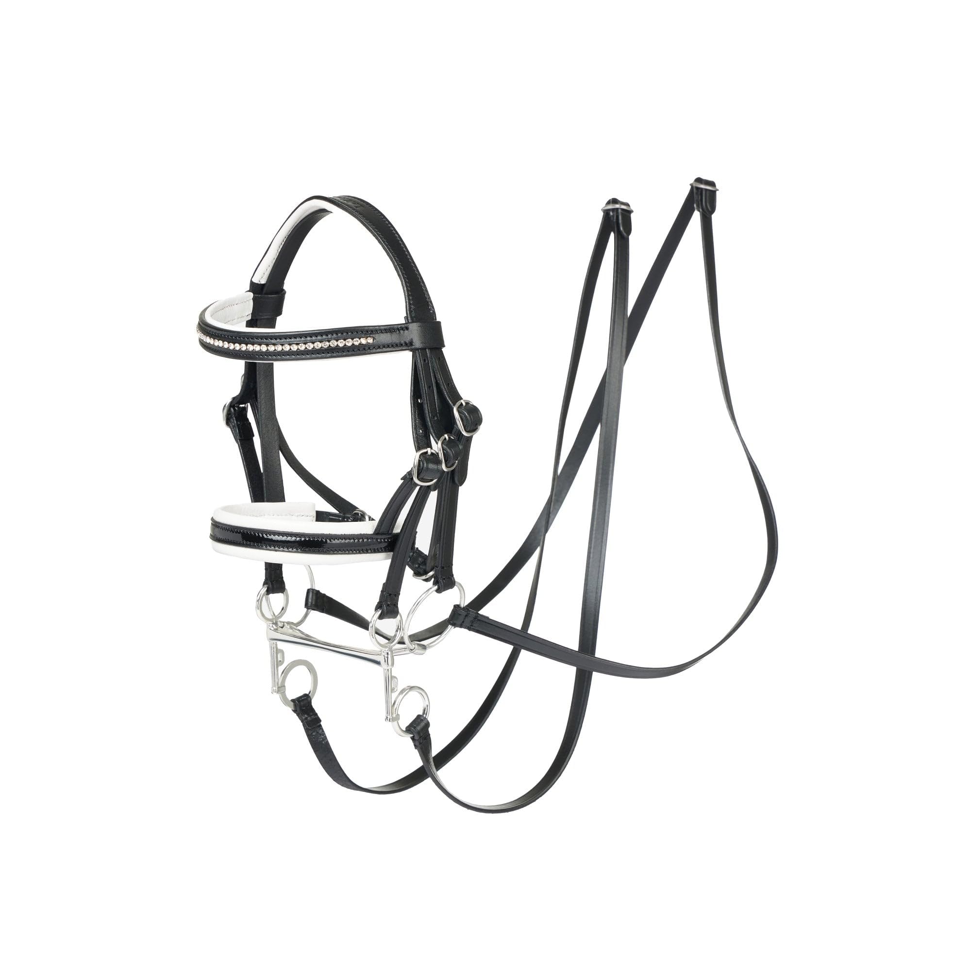 LeMieux double bridle front view showing full leather set and two reins for realistic play
