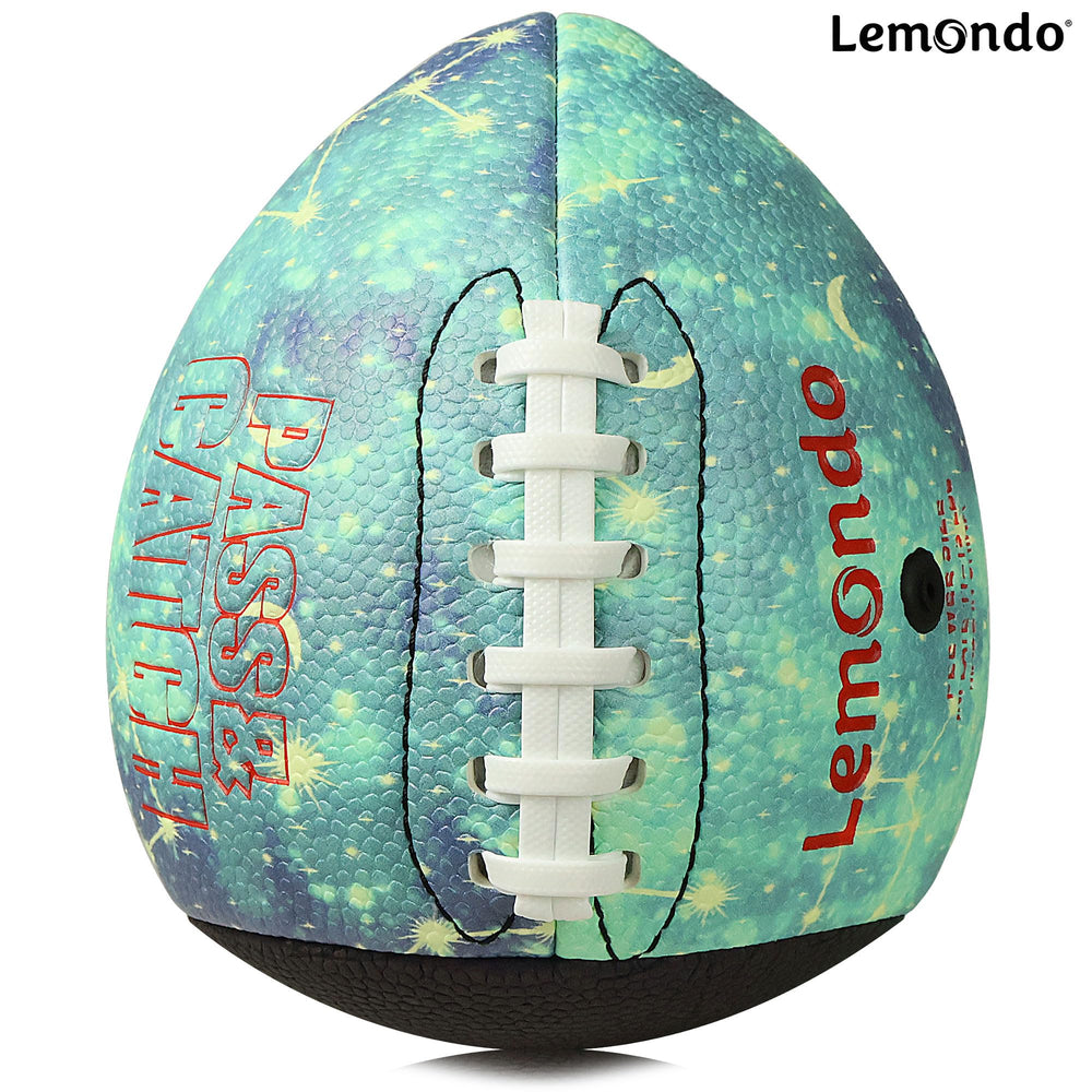 Lemondo ball held in small hand for size comparison to show proper fit for ages 4–9 and better control